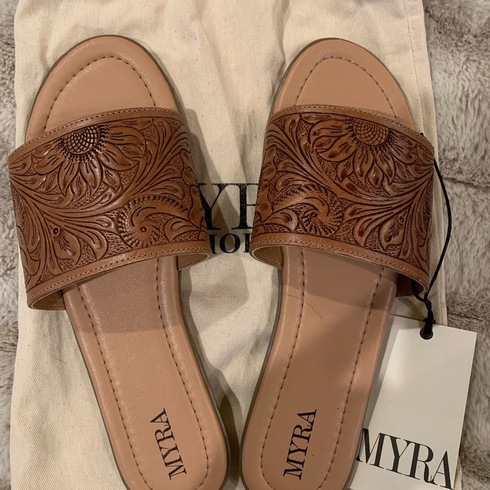 Myra Bag Women's Brown Slide Sandals Size 9 NWT